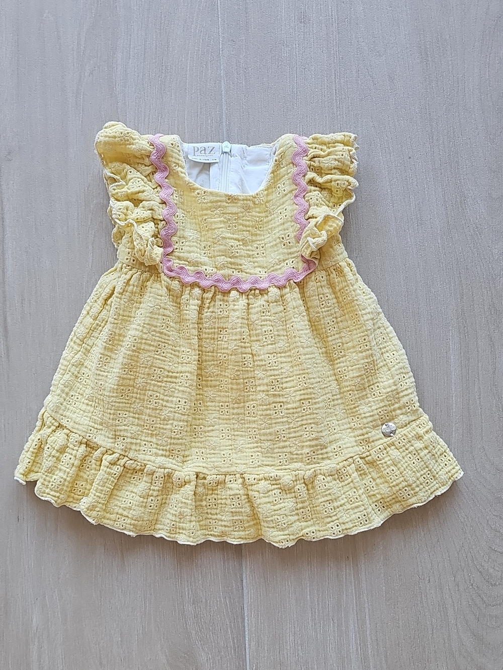 Paz Yellow Eyelet Ruffle Dress for Kids
